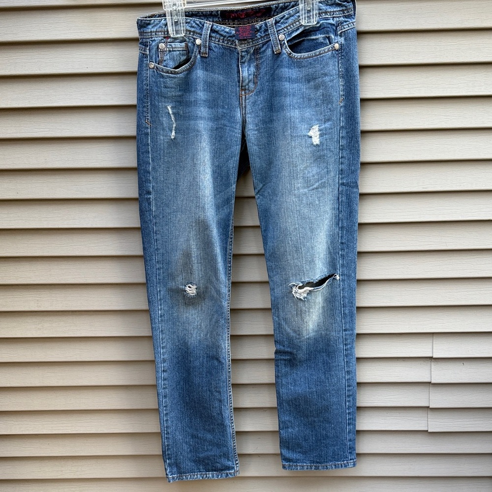 Trendy Stone Love Blue Cropped Jeans Distressed Size 7